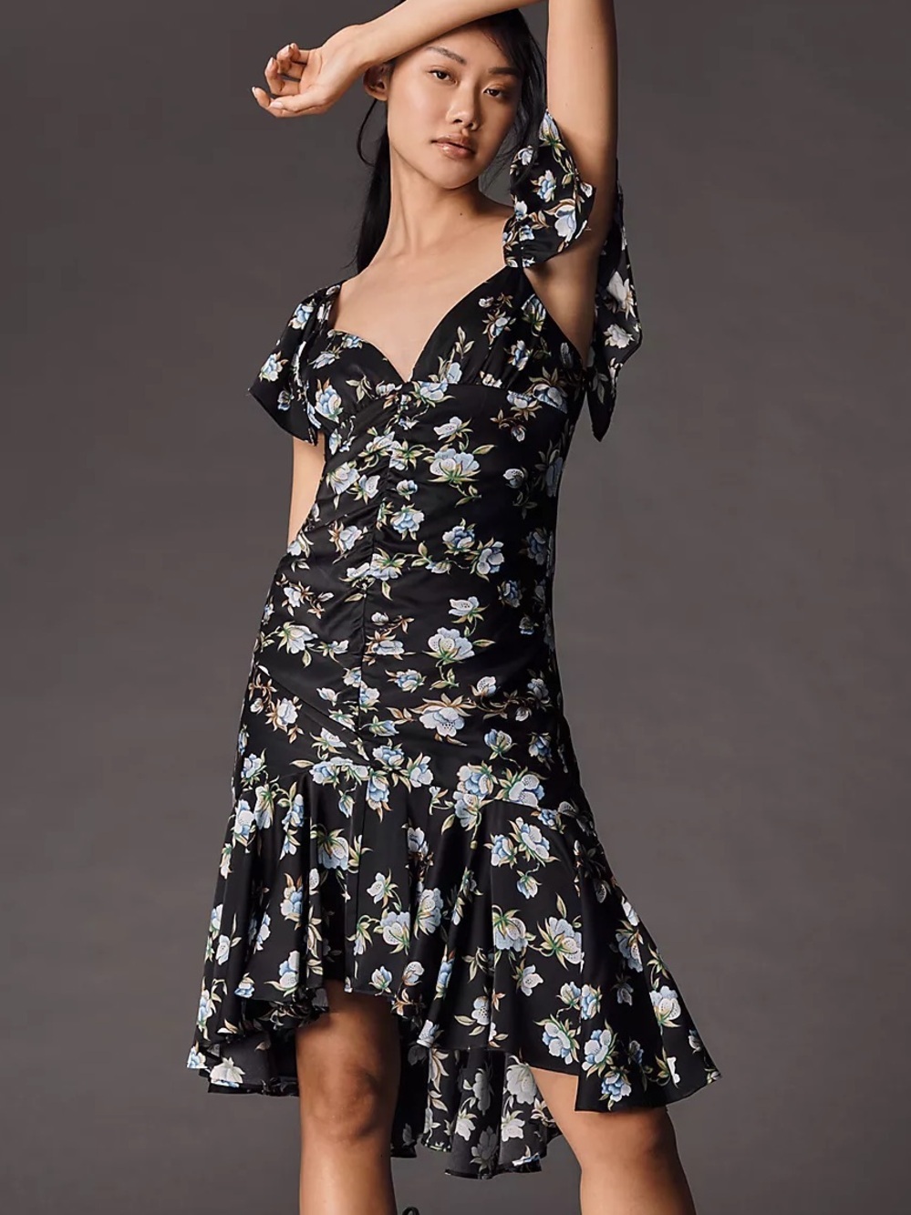 Anthropology Black Floral Sweetheart Neckline Dress- NWT